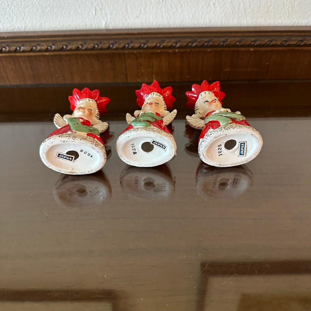Vintage Napcoware Napco 1628 Poinsettia NOEL Angels Candle Holders *Missing O* - Picture 4 of 6